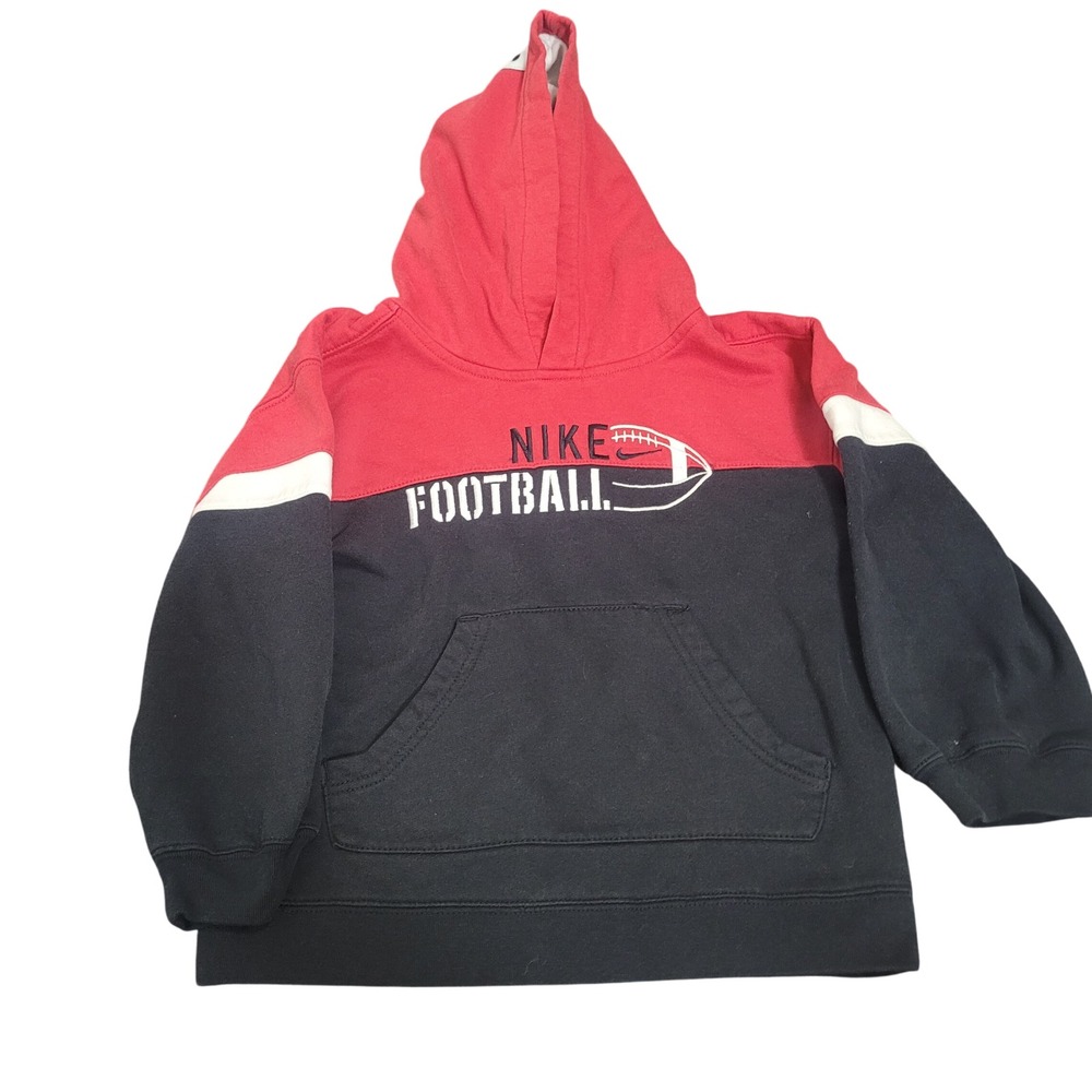 Nike Size 6 Football Hoodie Boys Red Navy Colorblock Embroidered Pullover